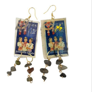 14k Gold Resin Vintage Philippines children singing xmas Stamp Earrings